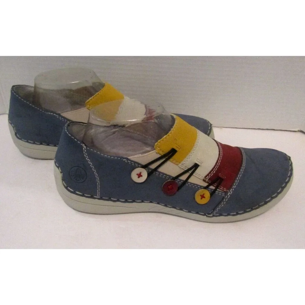Rieker 52589-14 Womens 40 Multicolor Suede Slip On Comfort Shoes Colorblock